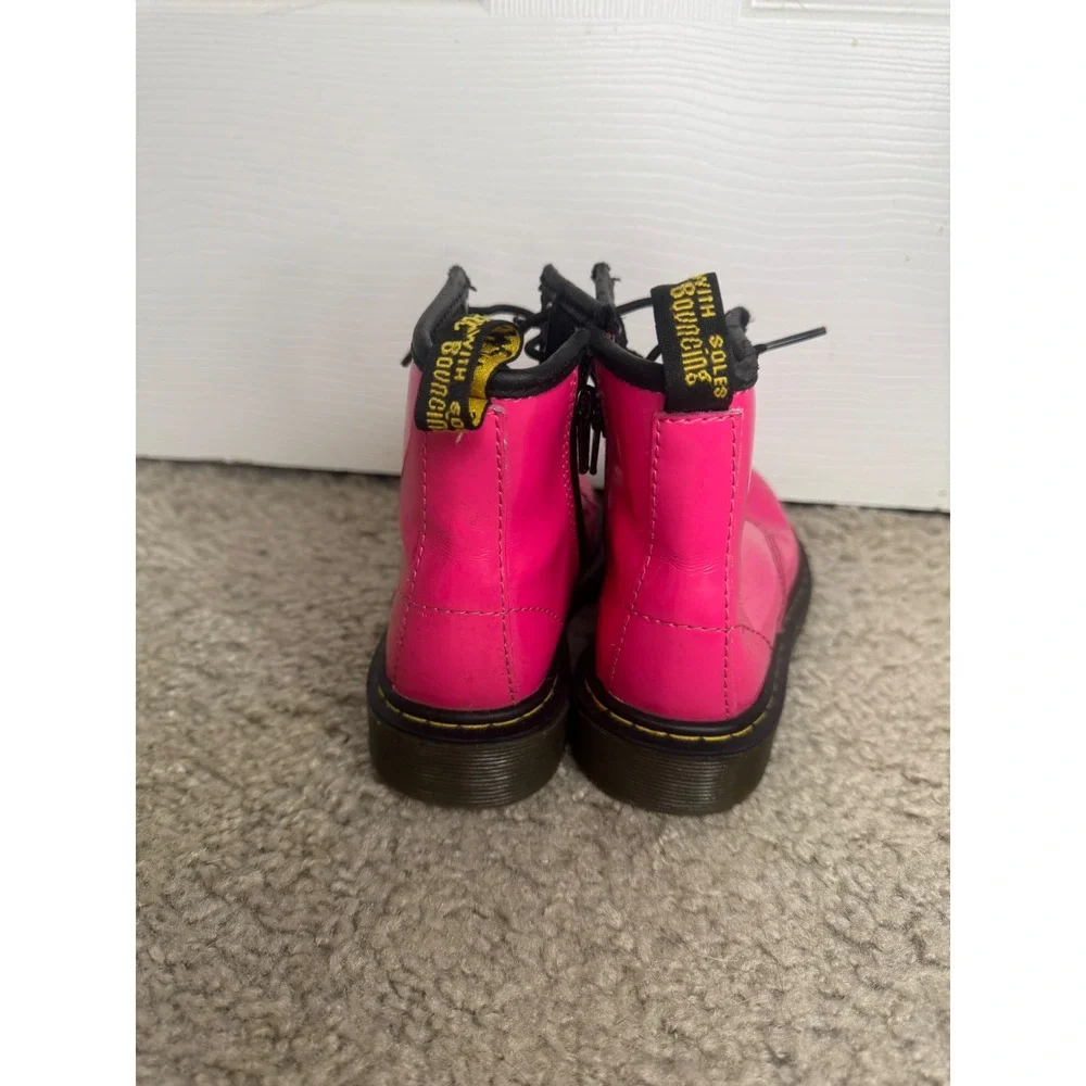 Dr. Martens Delaney Hot Pink Patent Leather Lace Up Zip Boots Kids Size 12 US